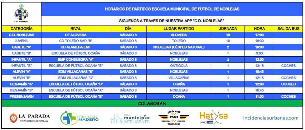 Horarios Partidos Fin de Semana