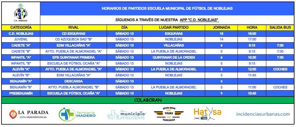 Horarios Partidos Fin de Semana