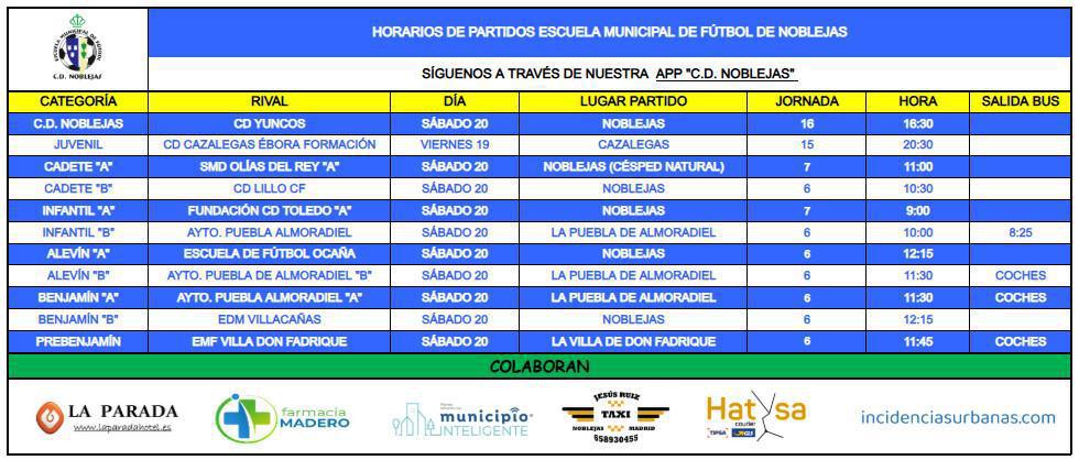 Horarios Partidos Fin de Semana