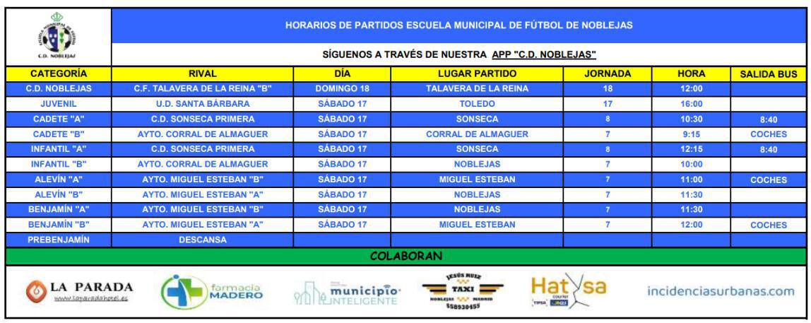 Horarios Partidos Fin de Semana
