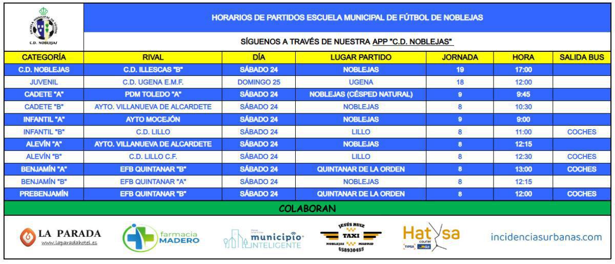 Horarios Partidos Fin de Semana