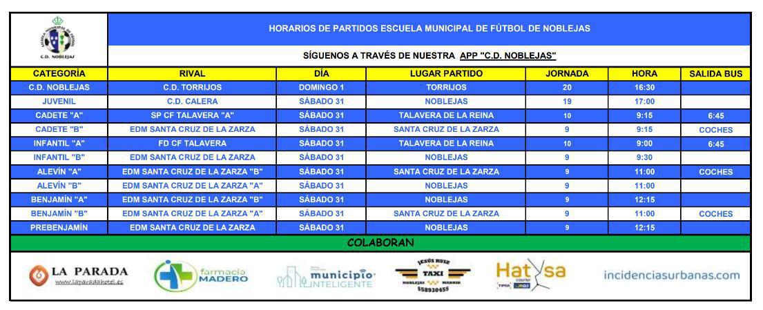 Horarios Partidos Fin de Semana