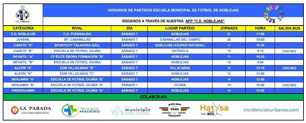 Horarios Partidos Fin de Semana
