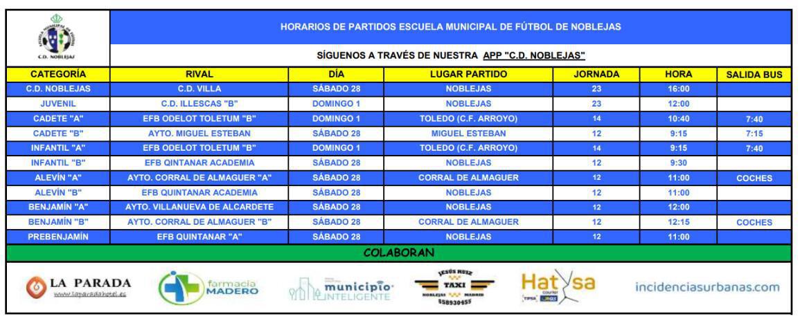 Horarios Partidos Fin de Semana