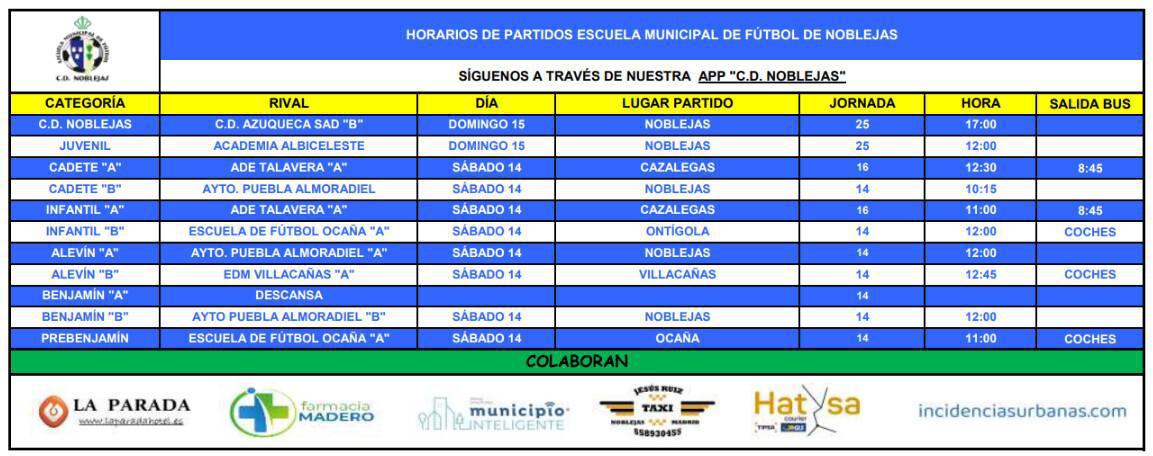 Horarios Partidos Fin de Semana