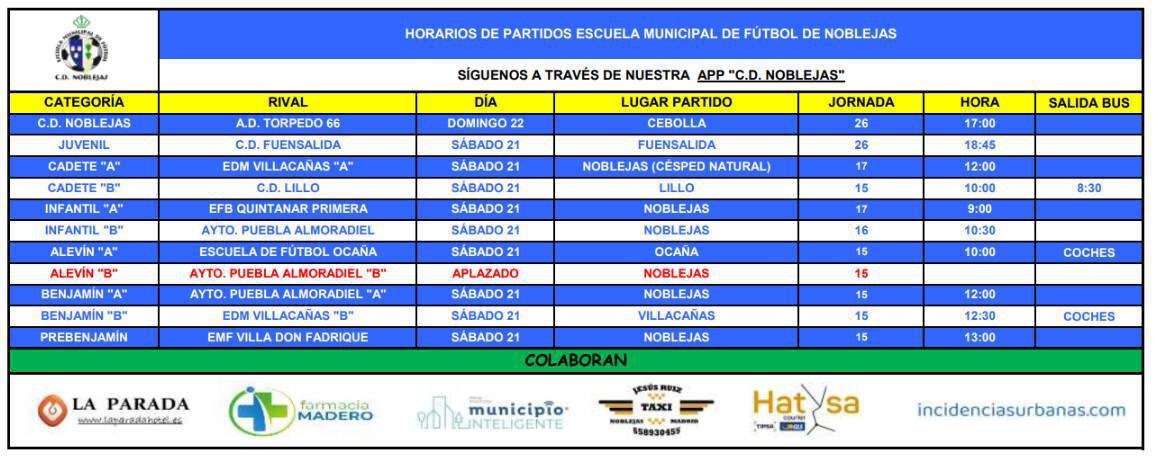 Horarios Partidos Fin de Semana