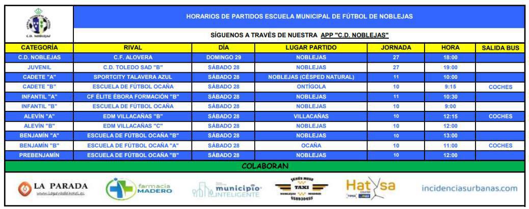Horarios Partidos Fin de Semana