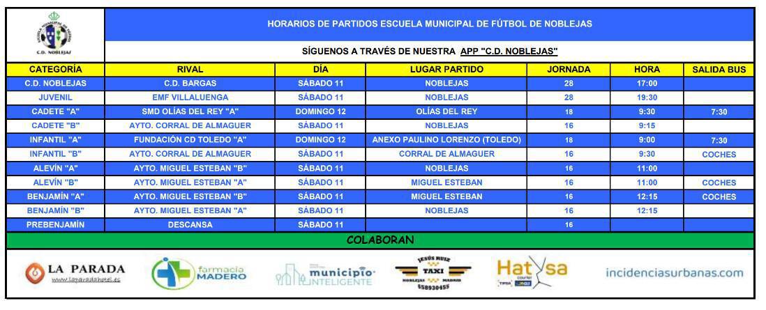 Horarios Partidos Fin de Semana