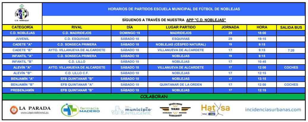Horarios Partidos Fin de Semana