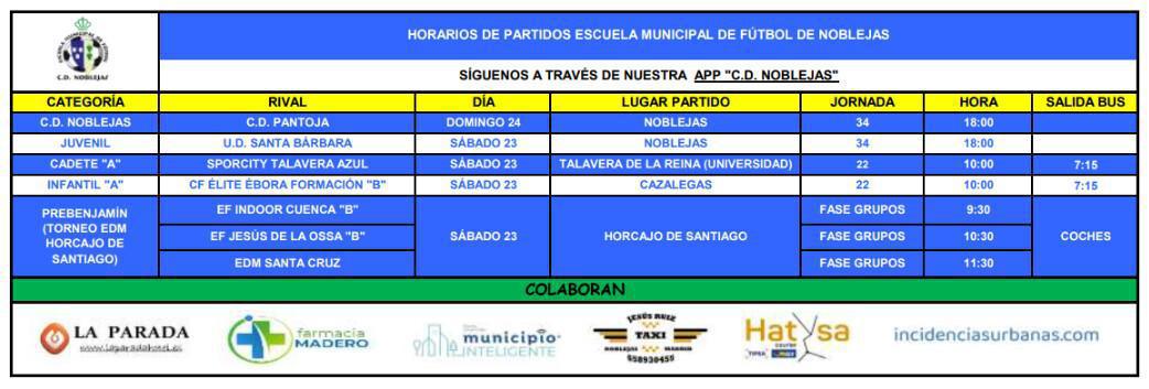 Horarios Partidos Fin de Semana