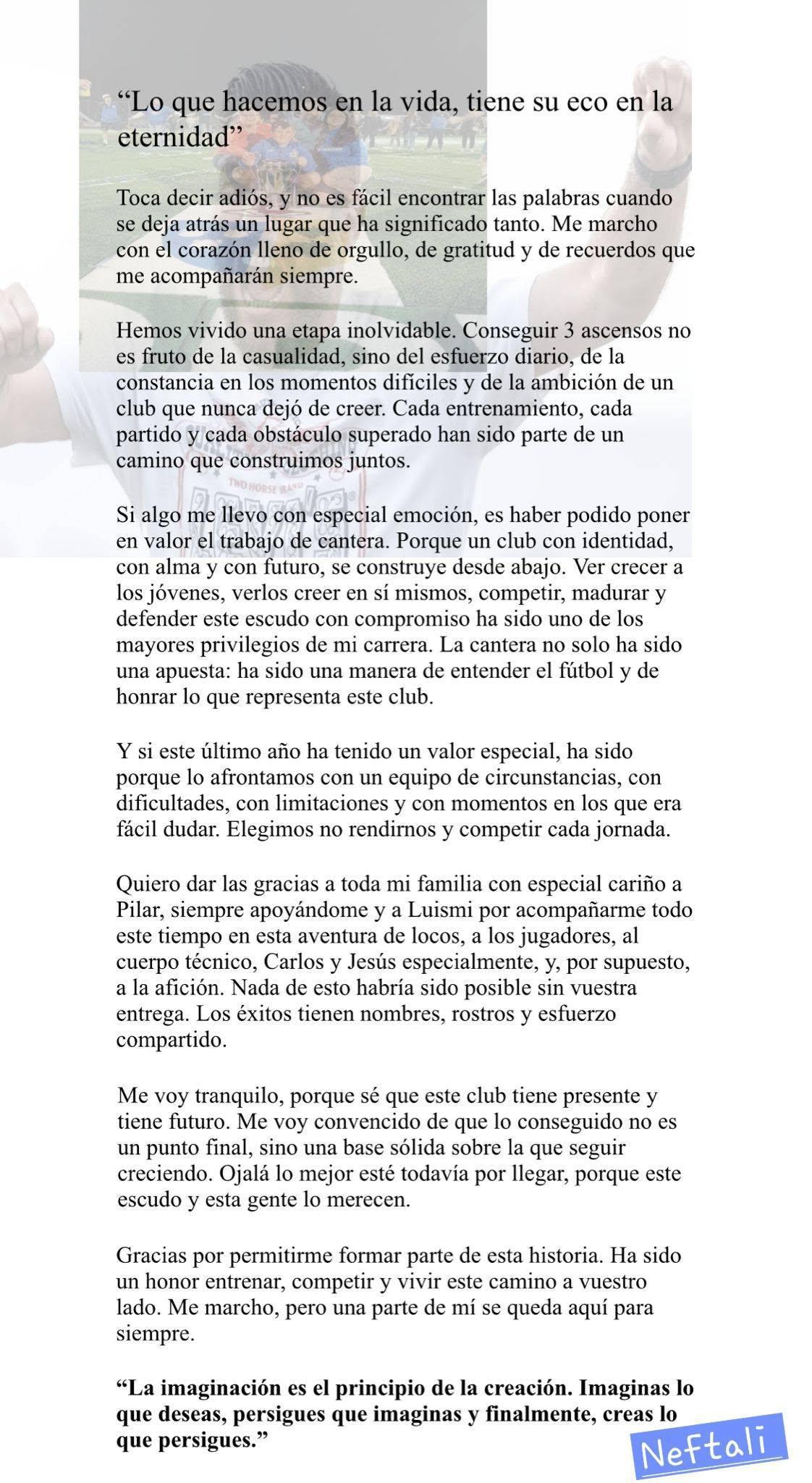 Neftalí Pinazo deja de ser el entrenador del C.D. Noblejas