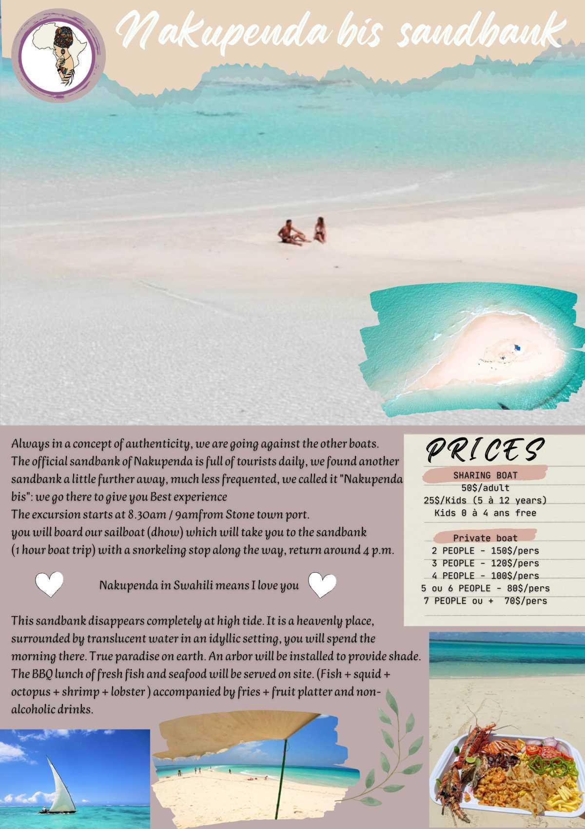 Stone Town to Nakupenda Sandbank ▶️ $50