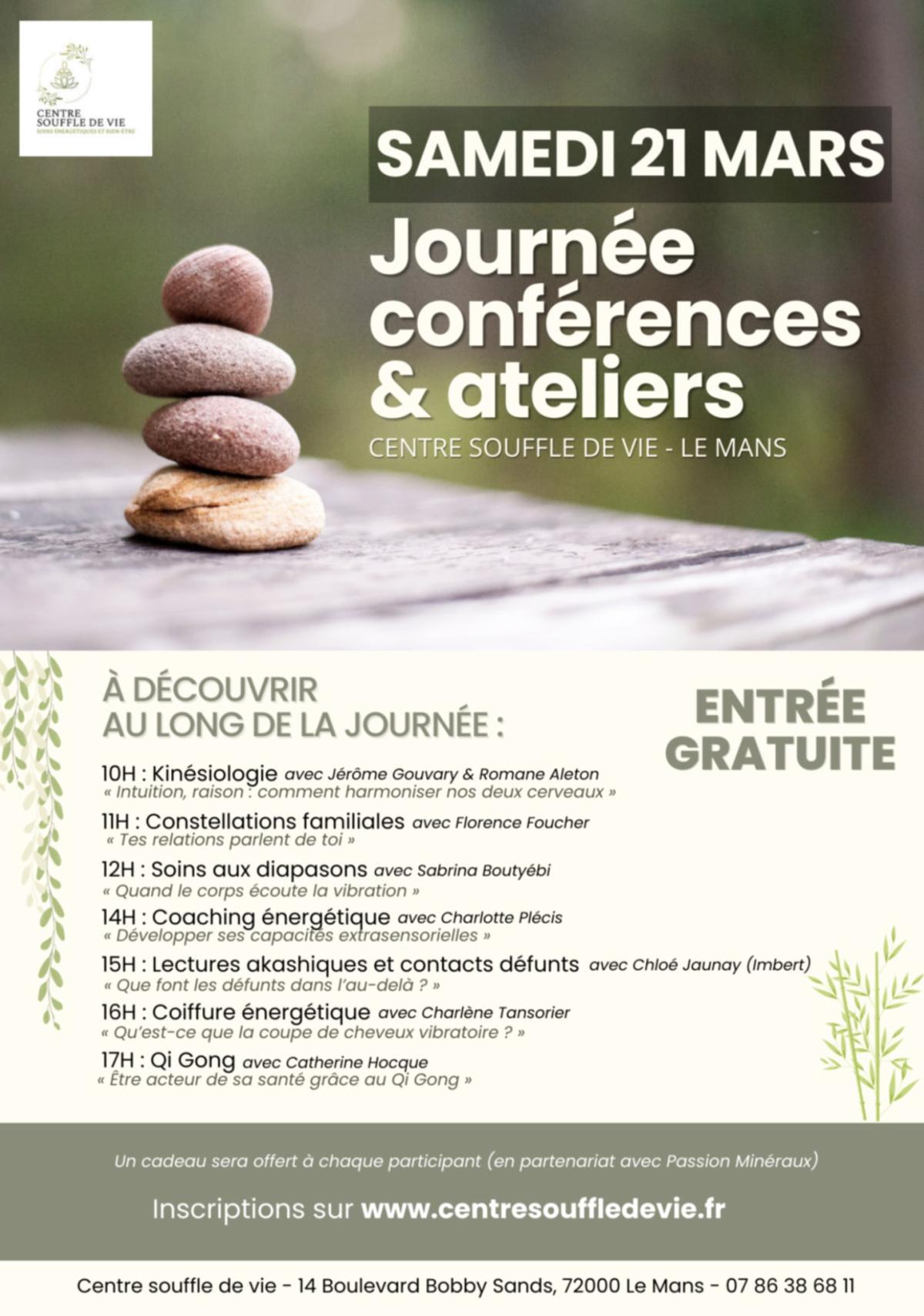 Journée conférences et ateliers au Centre Souffle de vie Journée conférences et ateliers au Centre Souffle de vie