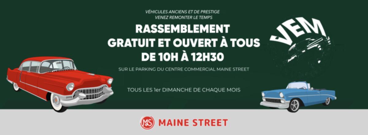 Rassemblement de voitures anciennes au parking Maine Street