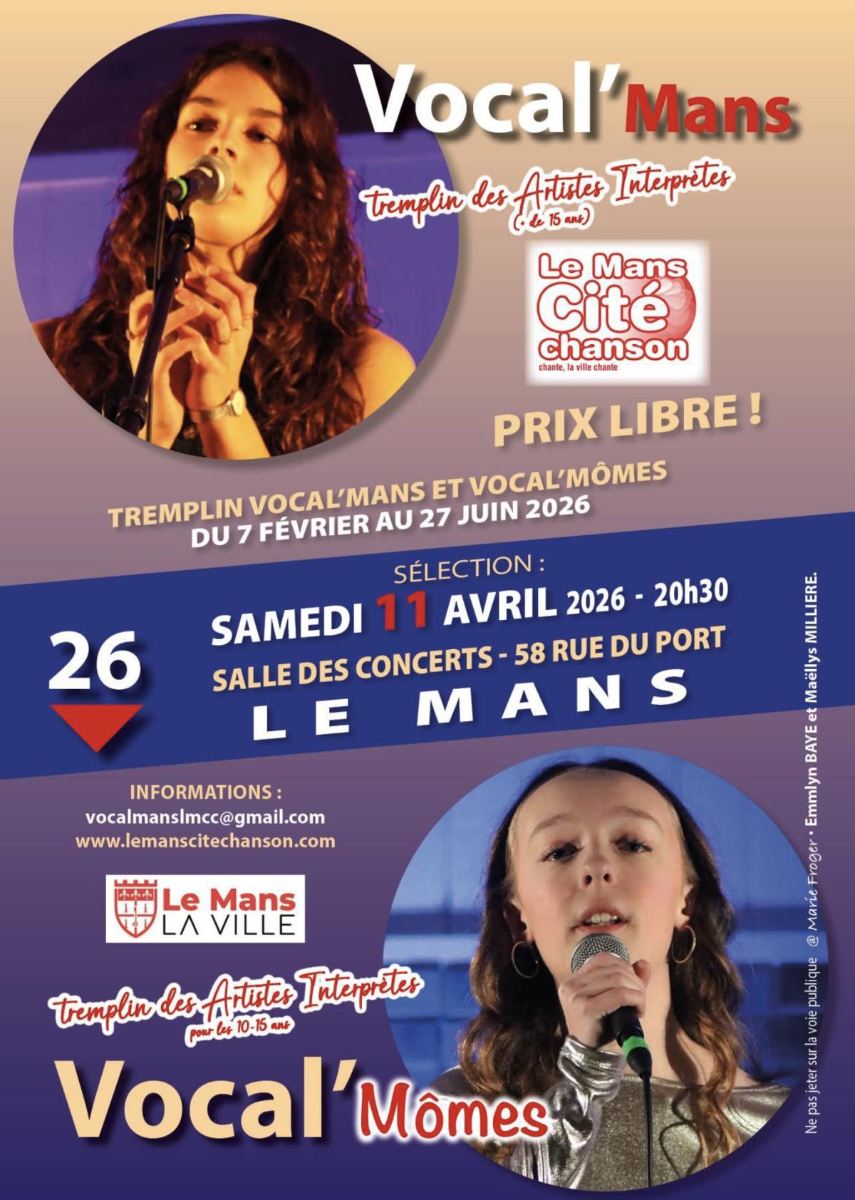 Tremplin Vocal'Mans & Vocal'Mômes à la salle des concerts Tremplin Vocal'Mans & Vocal'Mômes à la salle des concerts