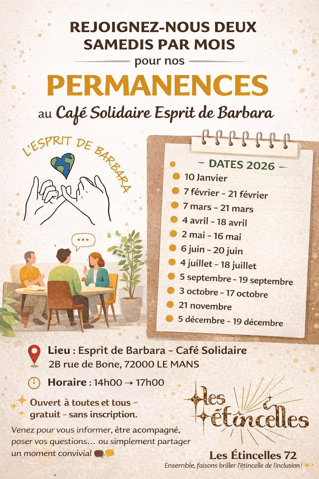 Permanences Les Étincelles 72 à l'Esprit de Barbara 