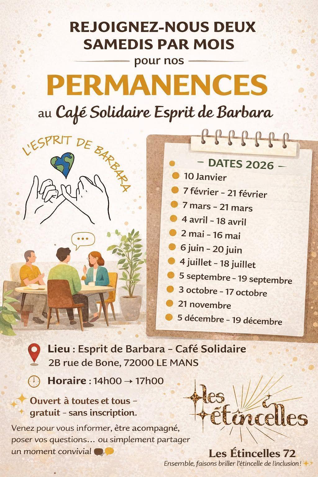 Permanences Les Etincelles 72 à l'Esprit de Barbara