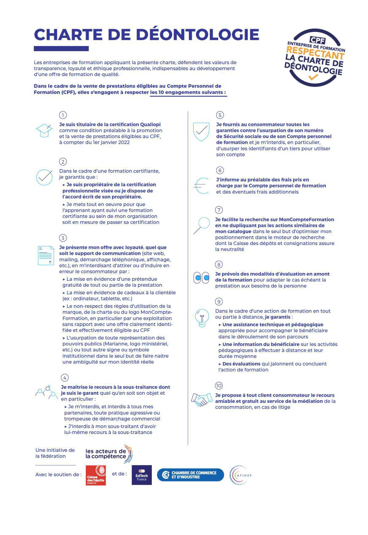 Charte de déontologie CPF Charte de déontologie CPF