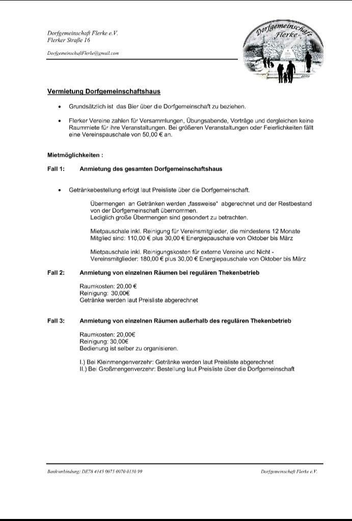 Vermietung Dorfgemeinschaftshaus