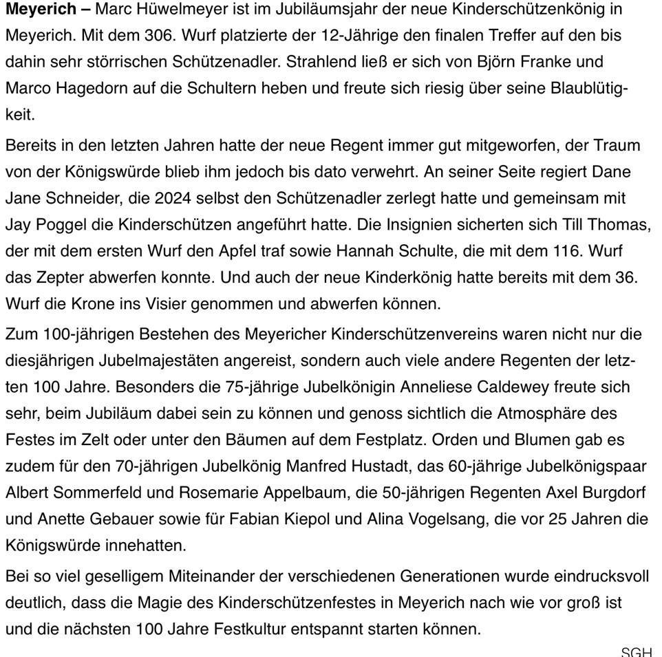 Königswürde in Meyerich!