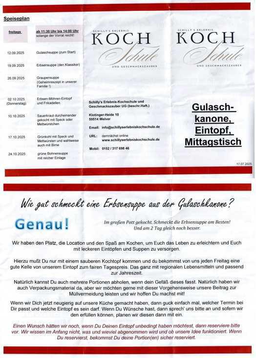 Schilly´s Erlebnis - Kochschule!