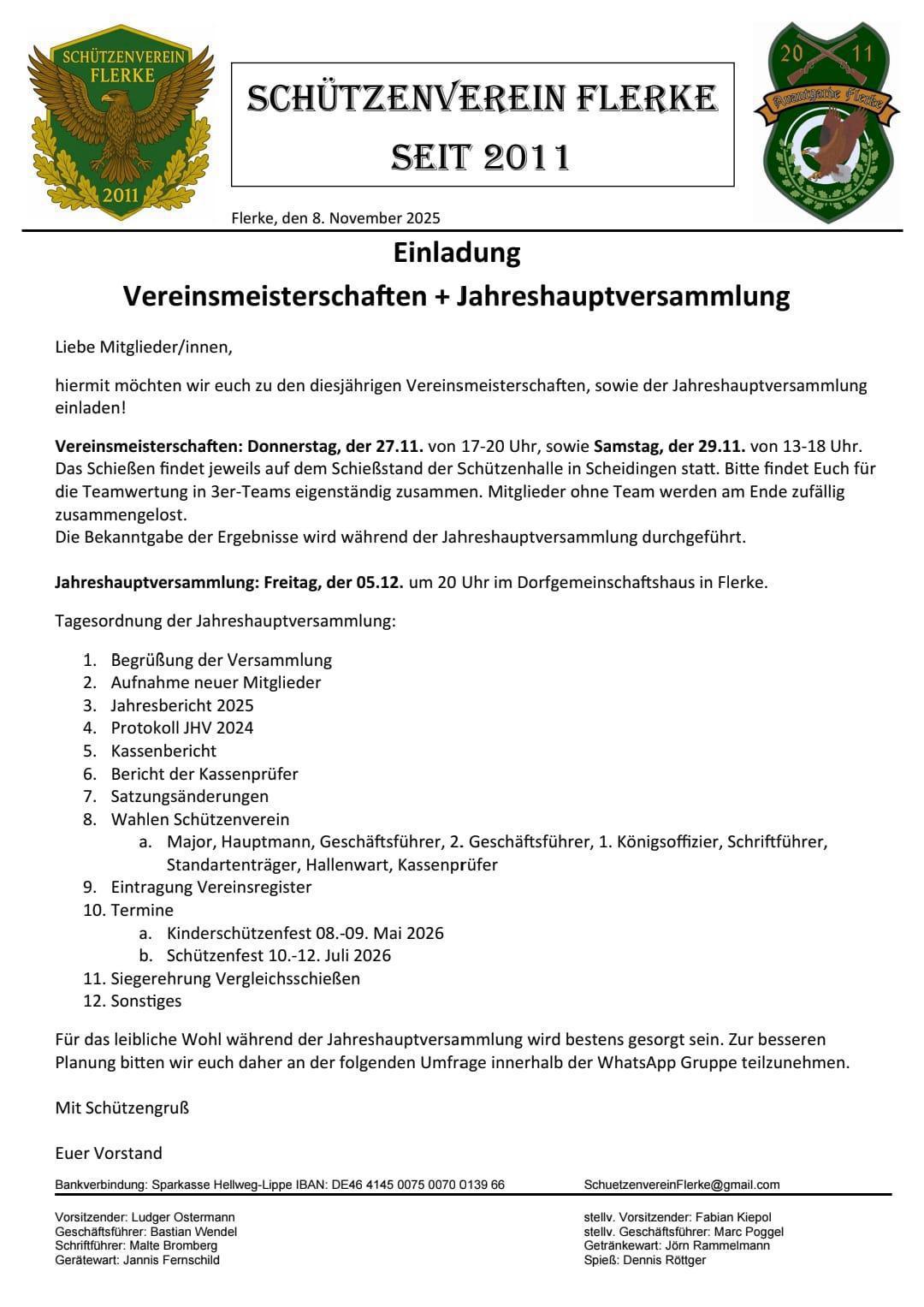 Einladung Schützenverein Flerke 