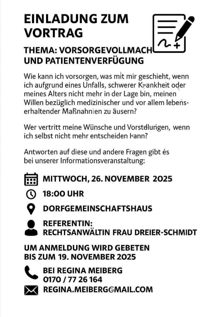 Vortrag Vorsorgevollmacht und Patientenverfügung 