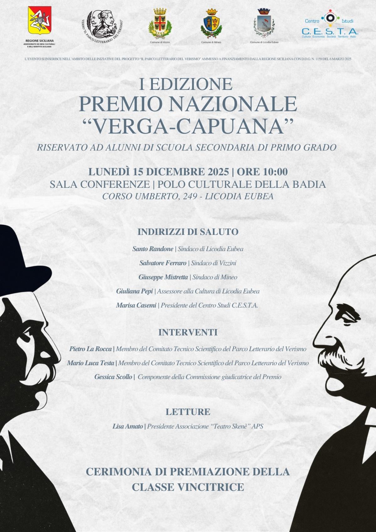 Cerimonia di Premiazione I Edizione Premio Nazionale "Verga-Capuana" (inizio ore 10.00)