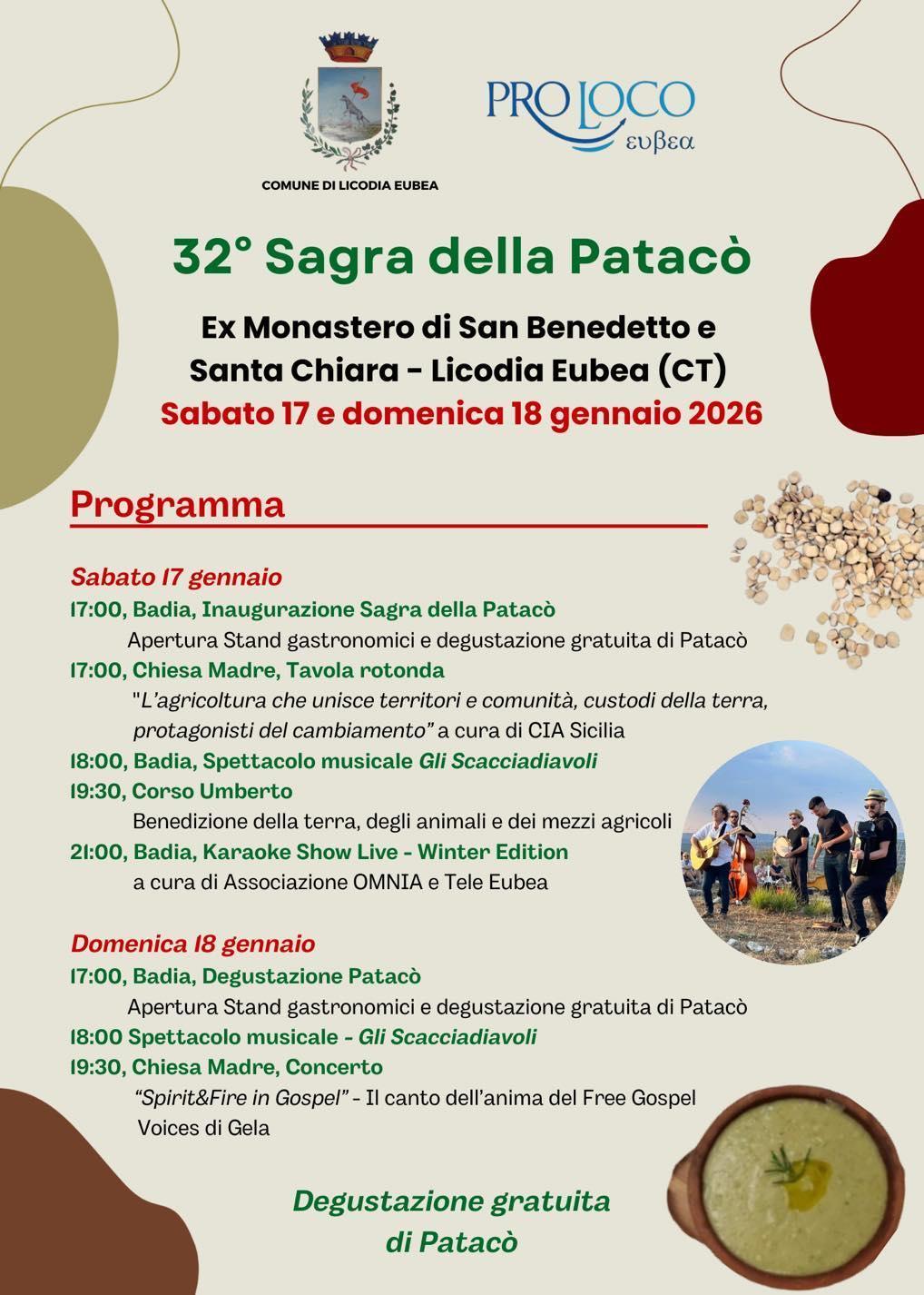 32ª Sagra della Patacò (dalle ore 17.00) 32ª Sagra della Patacò (dalle ore 17.00)
