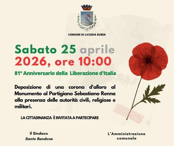 25 Aprile 2026 - 81° Anniversario della Liberazione d'Italia (inizio ore 10.00)