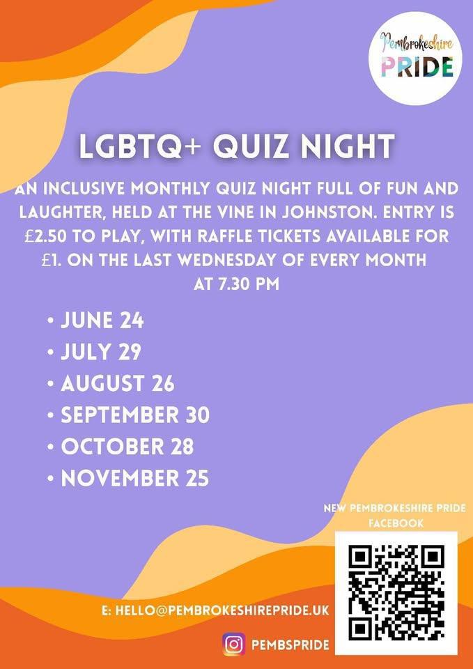 Pembs Pride LGBTQ+ Quiz Night @ The Vine, Johnson Pembs Pride LGBTQ+ Quiz Night @ The Vine, Johnson