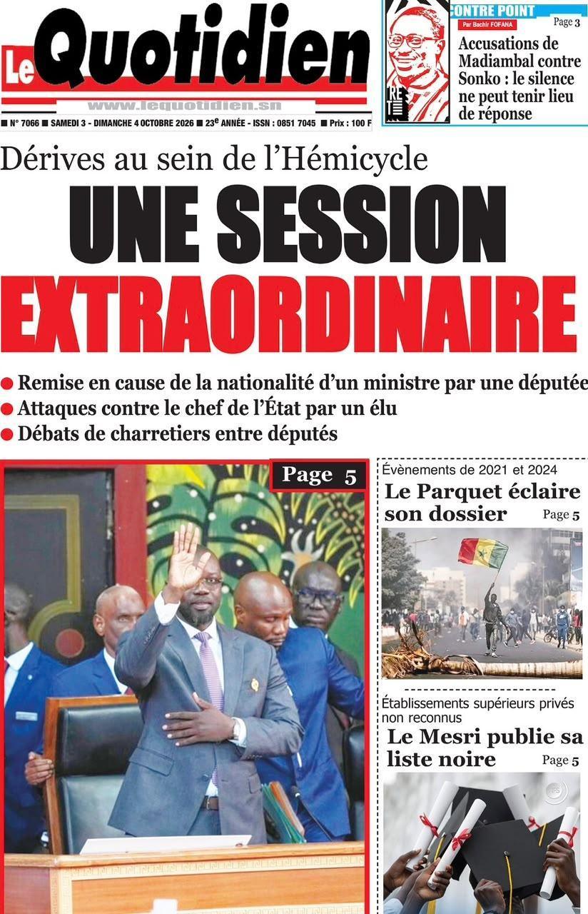 REVUE DE PRESSE DU 3 OCTOBRE 2026 : VIOLENCES 2021-2024, SOFTCARE ET ASSEMBLÉE NATIONALE AU CŒUR DES UNES
