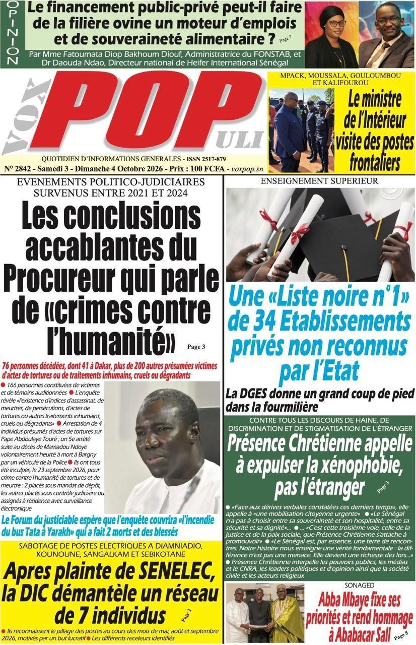 REVUE DE PRESSE DU 3 OCTOBRE 2026 : VIOLENCES 2021-2024, SOFTCARE ET ASSEMBLÉE NATIONALE AU CŒUR DES UNES