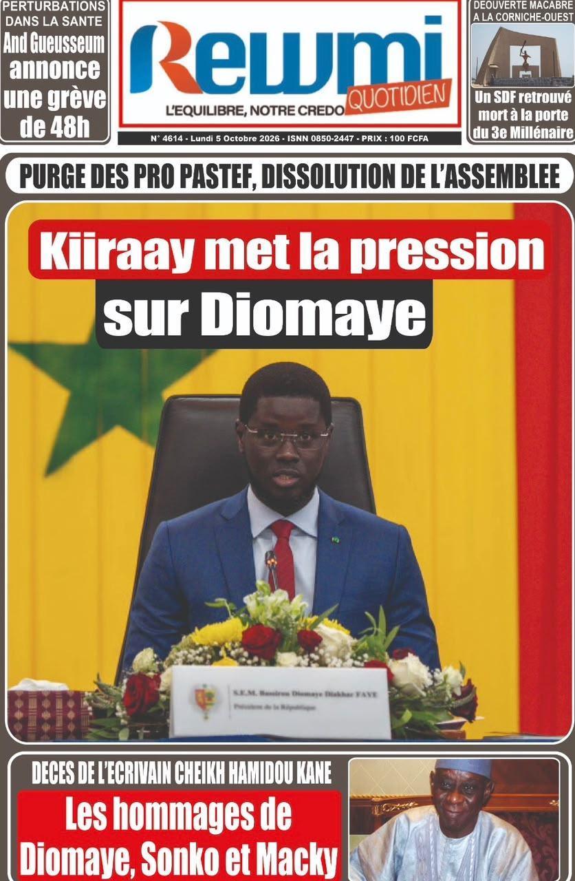 REVUE DE PRESSE DU LUNDI 5 OCTOBRE 2026 : CHEIKH HAMIDOU KANE, PLUIES ET RENTRÉE DANS LES UNES REVUE DE PRESSE DU LUNDI 5 OCTOBRE 2026 : CHEIKH HAMIDOU KANE, PLUIES ET RENTRÉE DANS LES UNES