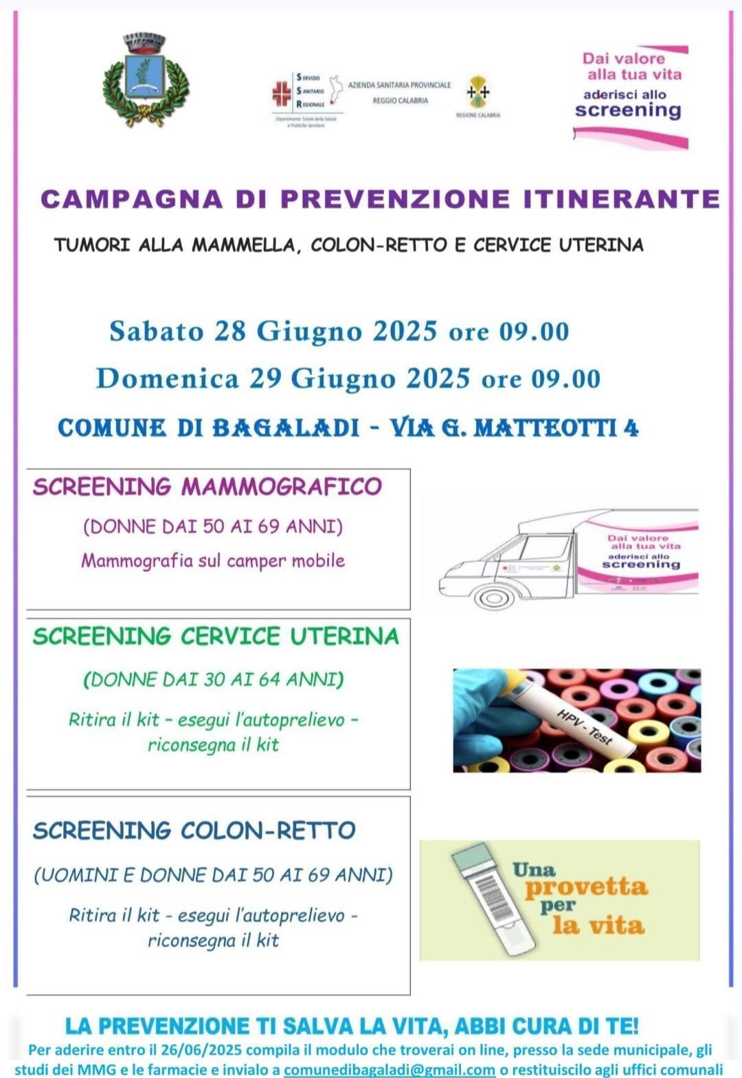 Campagna di prevenzione itinerante (inizio ore 09.00) Campagna di prevenzione itinerante (inizio ore 09.00)