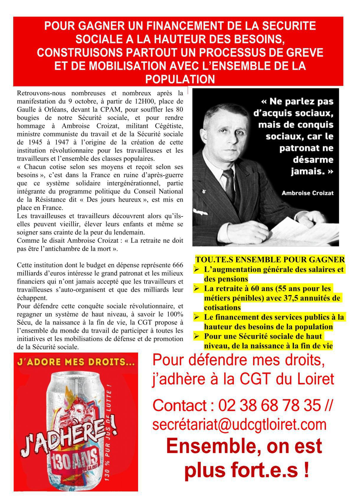 Grève et manifestation – 9 octobre à Orléans !