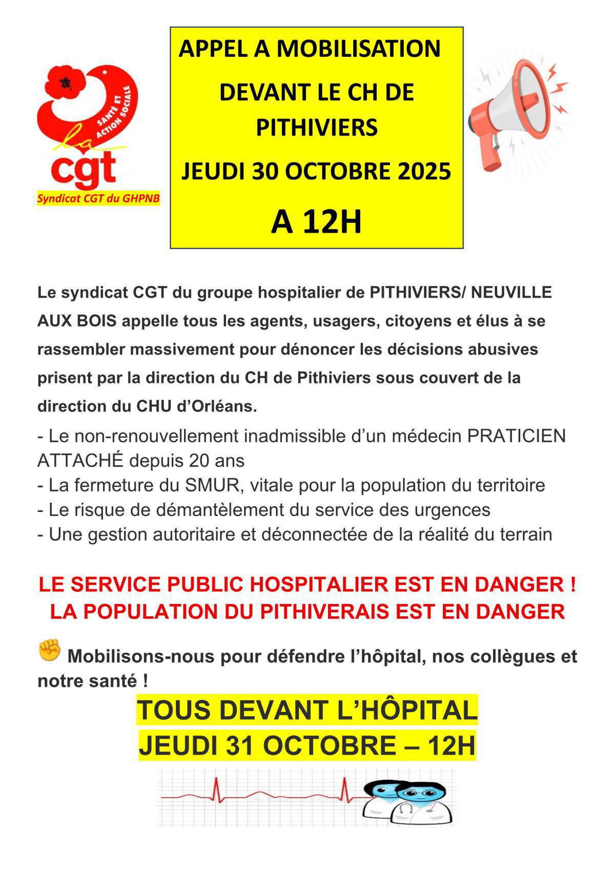 APPEL A MOBILISATION devant le CH de Pithiviers APPEL A MOBILISATION devant le CH de Pithiviers