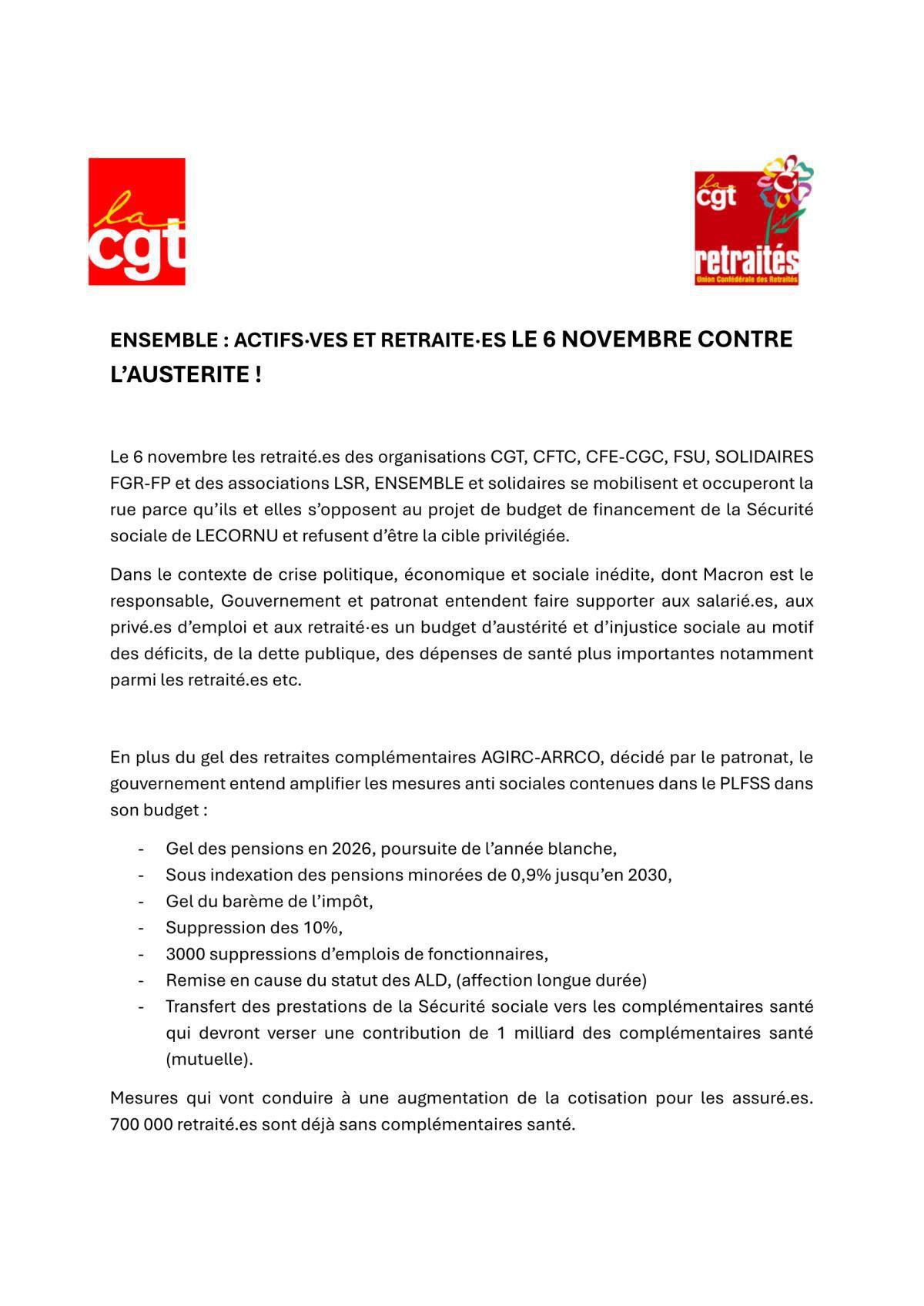 📢 Le 6 novembre 2025 — Les retraité·es ont toutes les raisons d’être en colère !