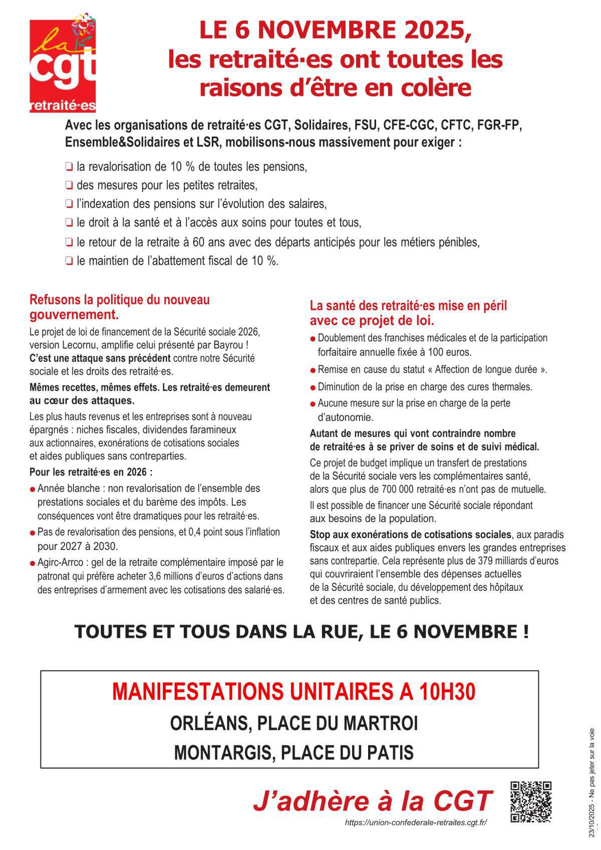 📢 Le 6 novembre 2025 — Les retraité·es ont toutes les raisons d’être en colère !