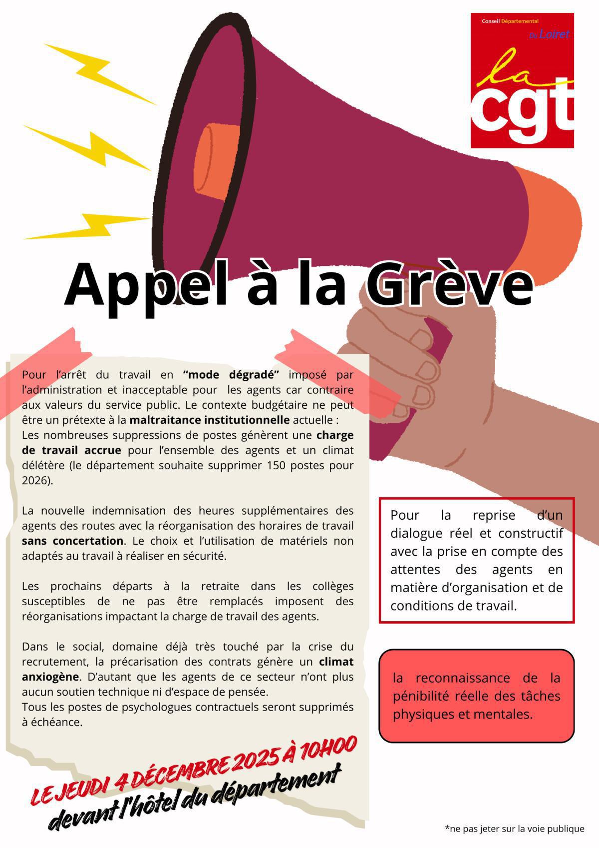 APPEL À LA GRÈVE – Conseil départemental - 4 décembre