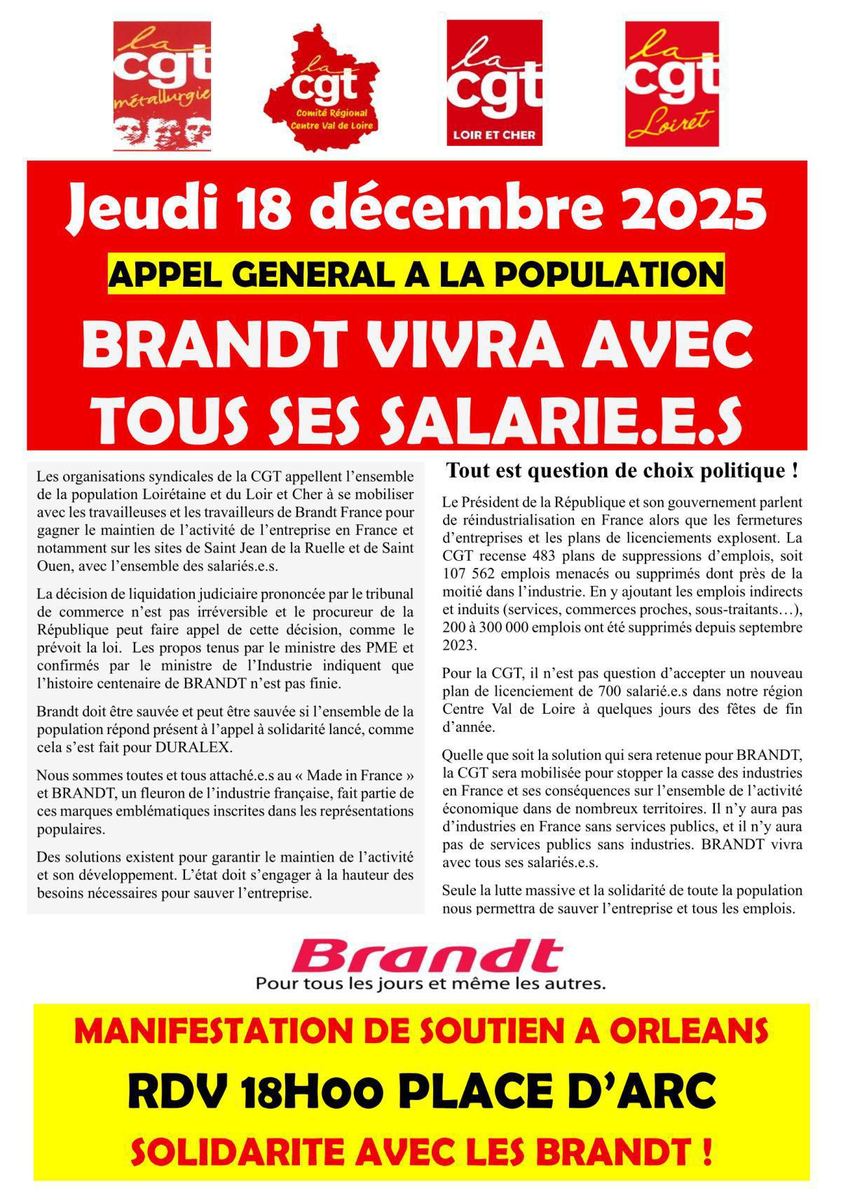 📢 Appel à la Population et Manifestation de Soutien à BRANDT 