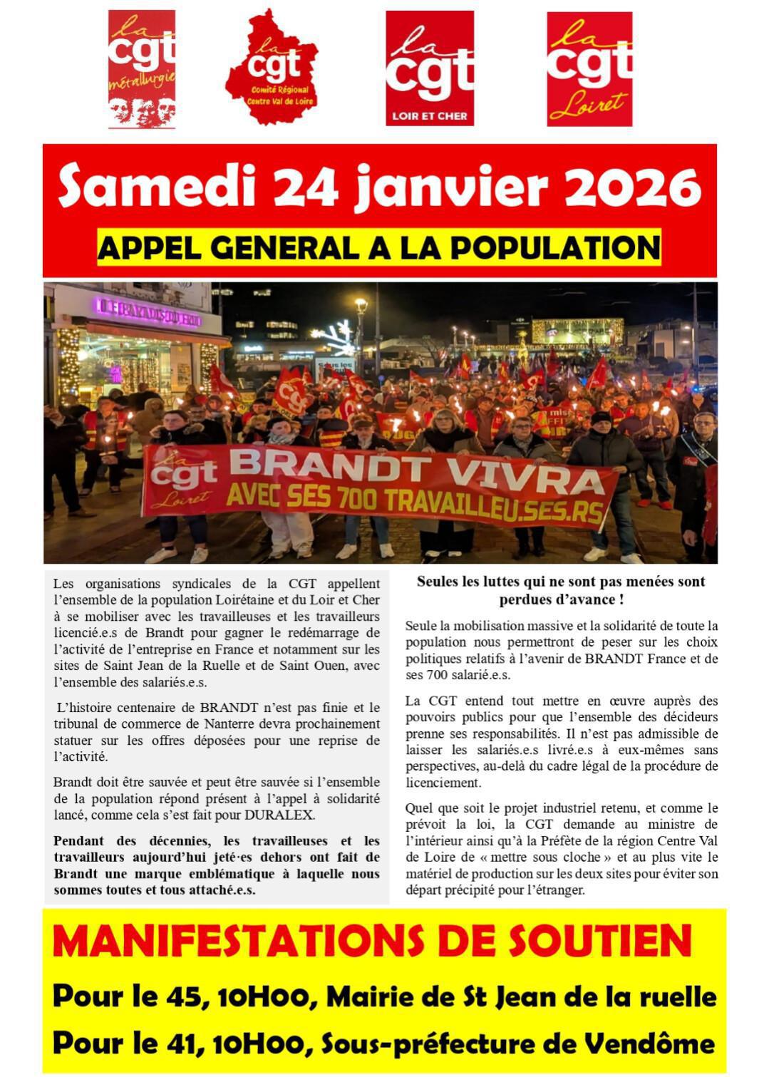 Solidarité avec les salarié·e·s de BRANDT – Manifestations du 24 janvier 2026