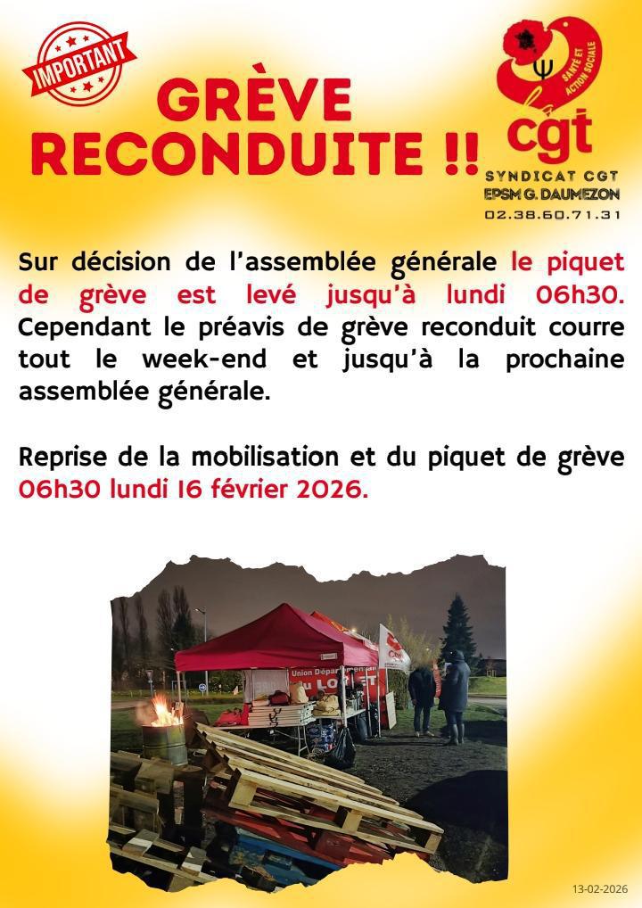 📢 GRÈVE RECONDUITE - Syndicat CGT EPSM Georges Daumézon