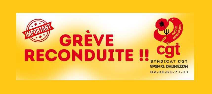📢 GRÈVE RECONDUITE - Syndicat CGT EPSM Georges Daumézon