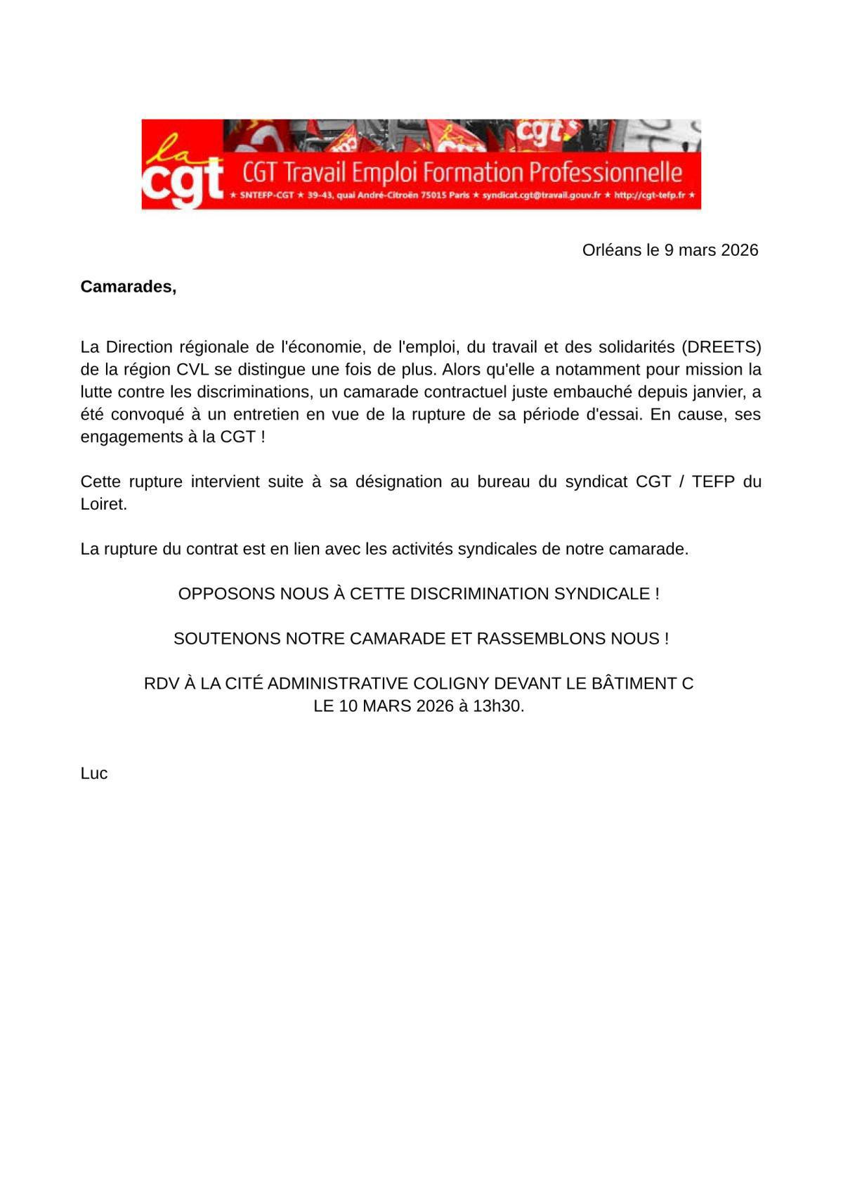 📢 Alerte Discrimination à la DREETS CVL