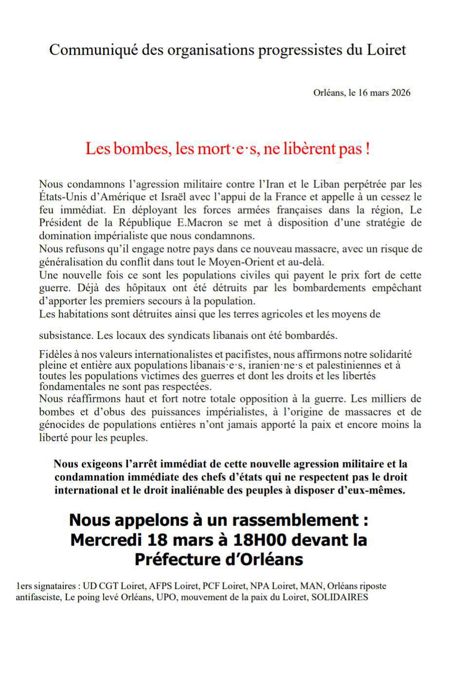 Les bombes, les mort·e·s, ne libèrent pas !