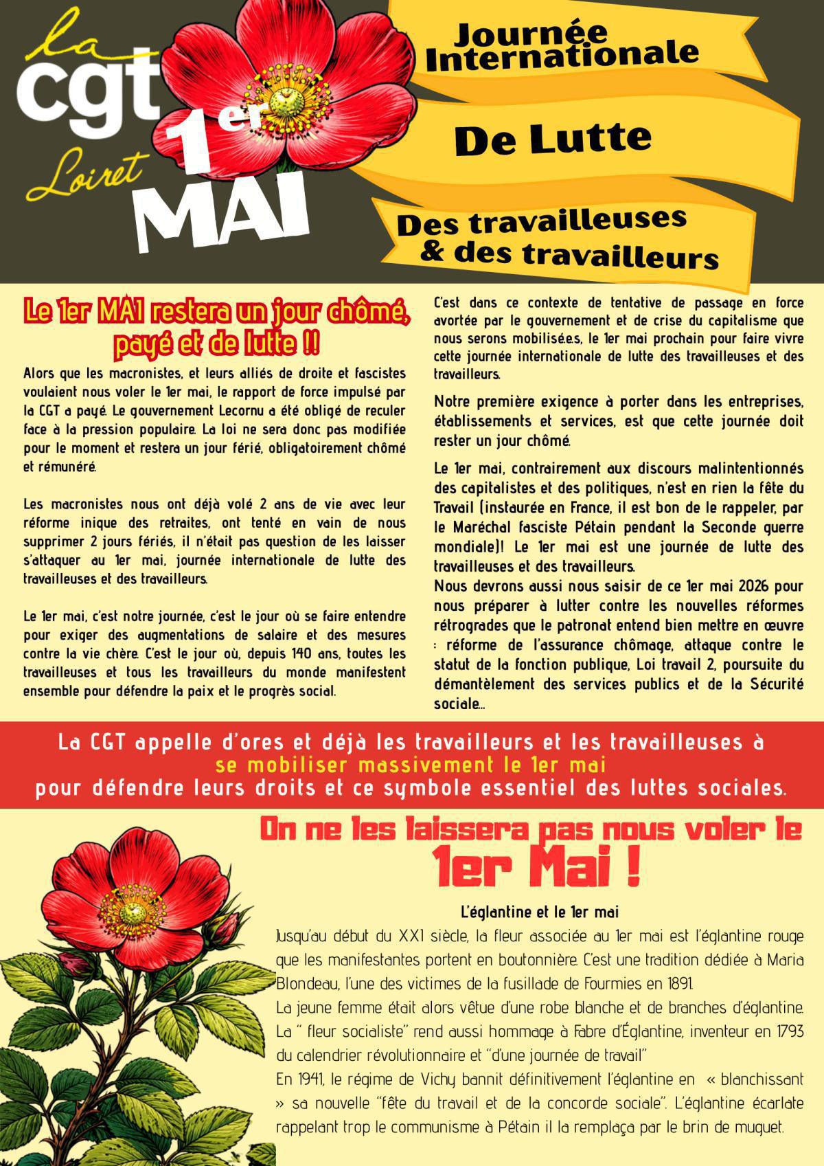 📣 Mobilisation pour le 1er Mai 2026 dans le Loiret