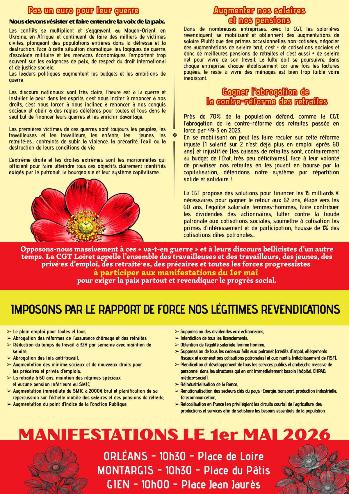 📣 Mobilisation pour le 1er Mai 2026 dans le Loiret