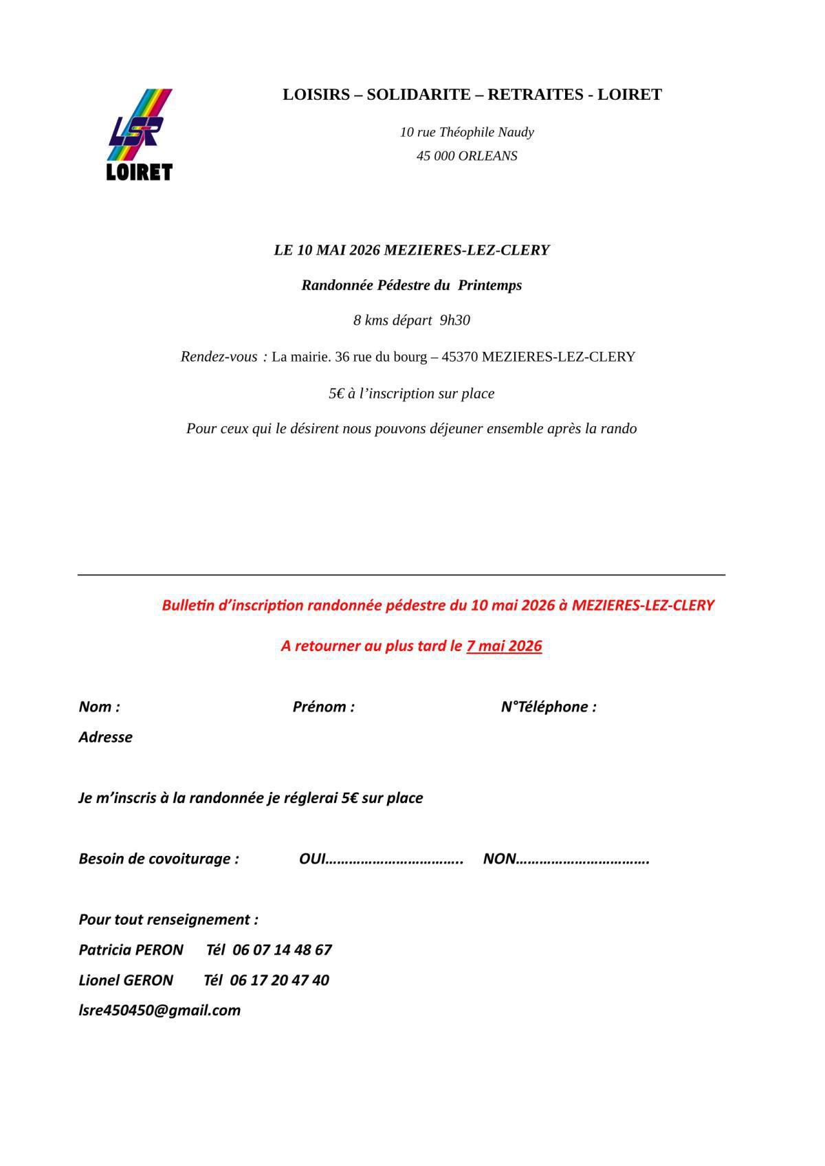 📢 Randonnée Pédestre du Printemps