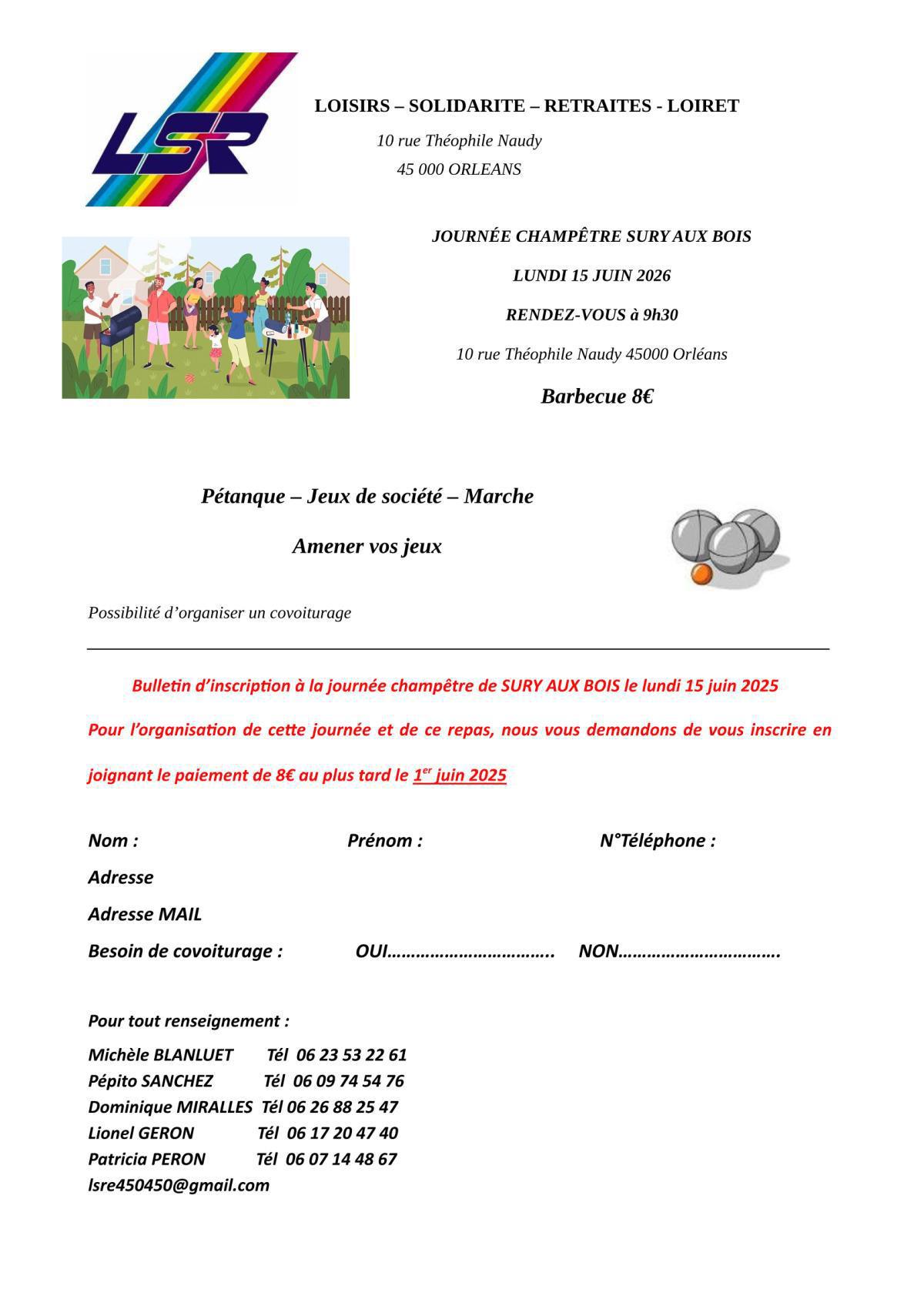 JOURNÉE CHAMPÊTRE SURY AUX BOIS LUNDI 15 JUIN 2026